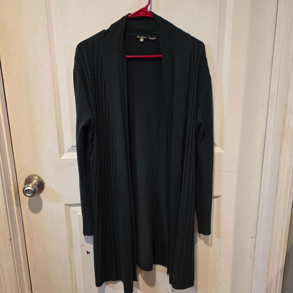 Vila Milano Longline Open Front Wool Blend Cable Knit Cardigan Size M